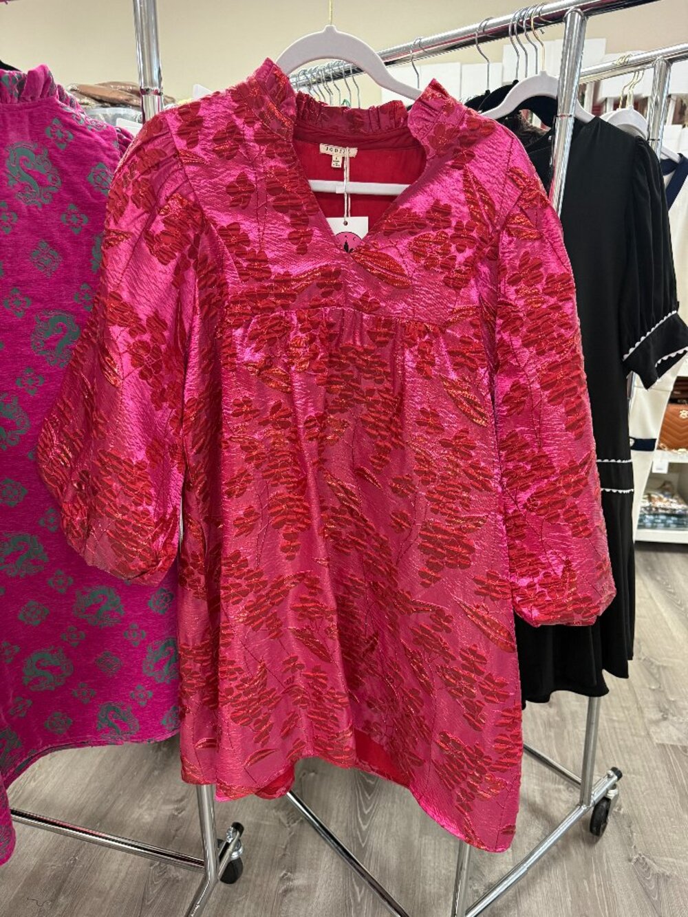 JODIFL Pink and Red Textured Tunic Dress